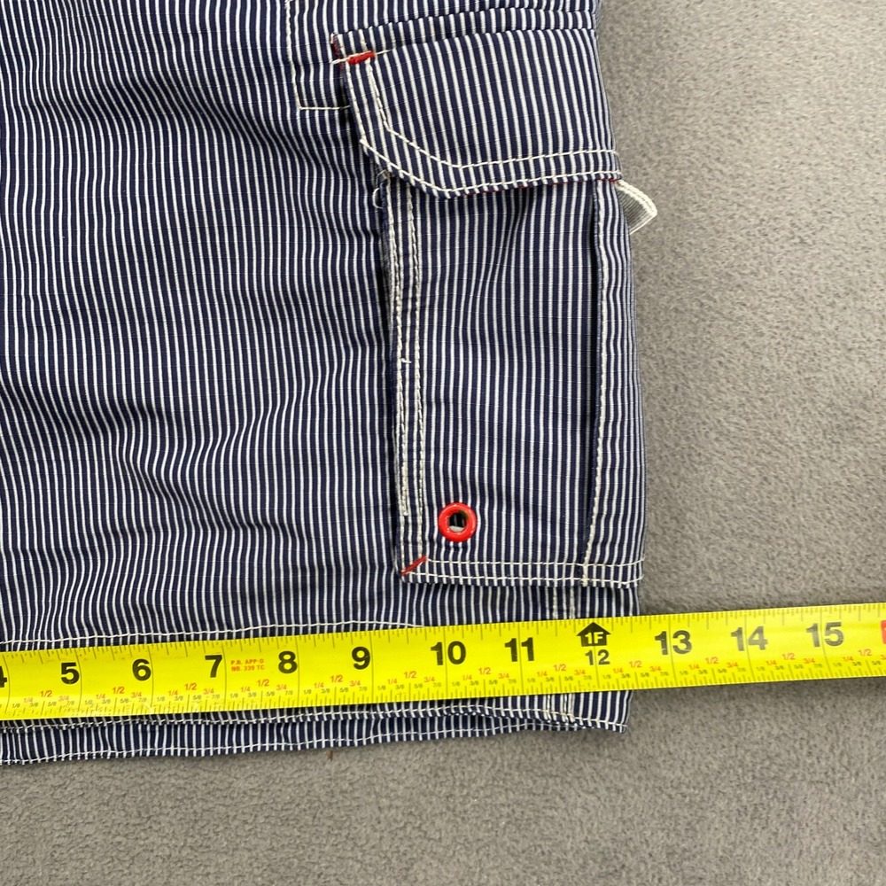 HM Mens Blue White Striped Cargo Swim Trunks Size L Board Shorts Red Accents - Picture 7 of 9